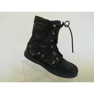 Sperry Top Sider Womens Black Laces Moc Toe High Ankle Fashion Boots Size 7.5 M